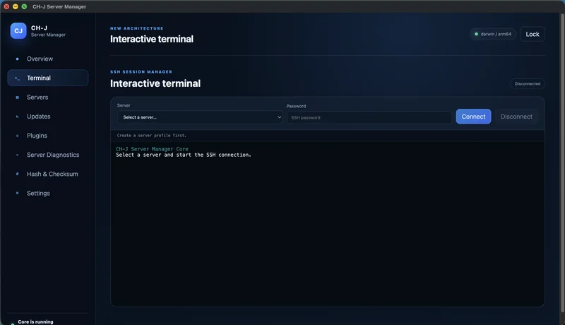 CH-J Server Manager – پروفایل SSH نقطهٔ شروع دسترسی به فایل از طریق SFTP نیز هست.